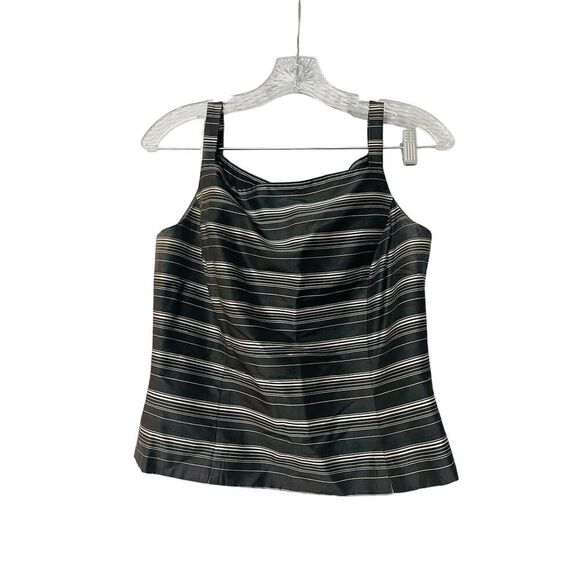 Ann Taylor 90's Sz 8 100% Silk Black Striped Structured Tank Top Button Back - Picture 1 of 3
